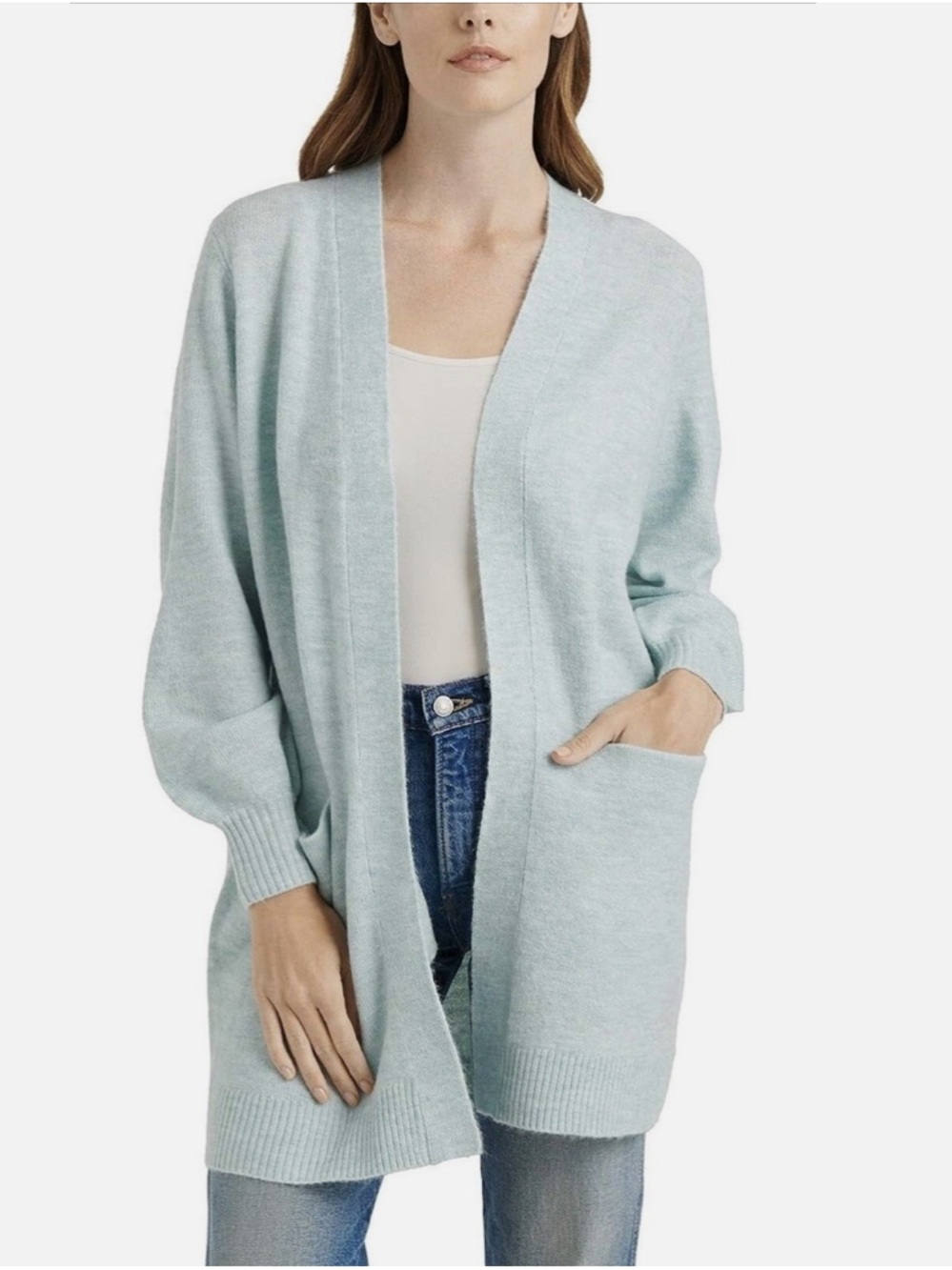 Lucky Brand Pale Blue Open-Front Oversized Cardigan